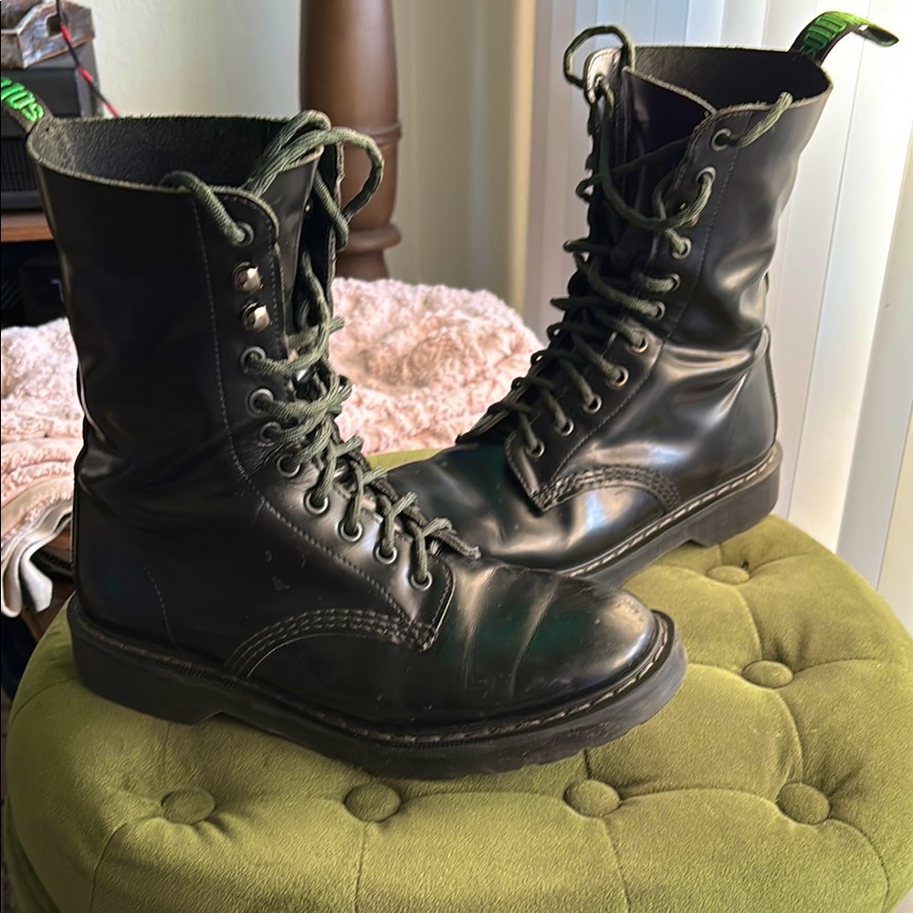 Solo Black and Green Combat Boots